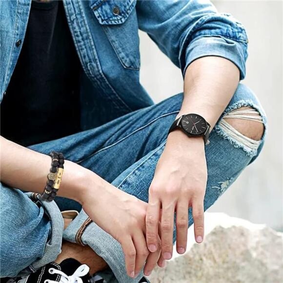 Mens Womens Crown King Bracelet Set Natural Tiger Eye Black Onyx Stone Beads - Picture 4 of 8